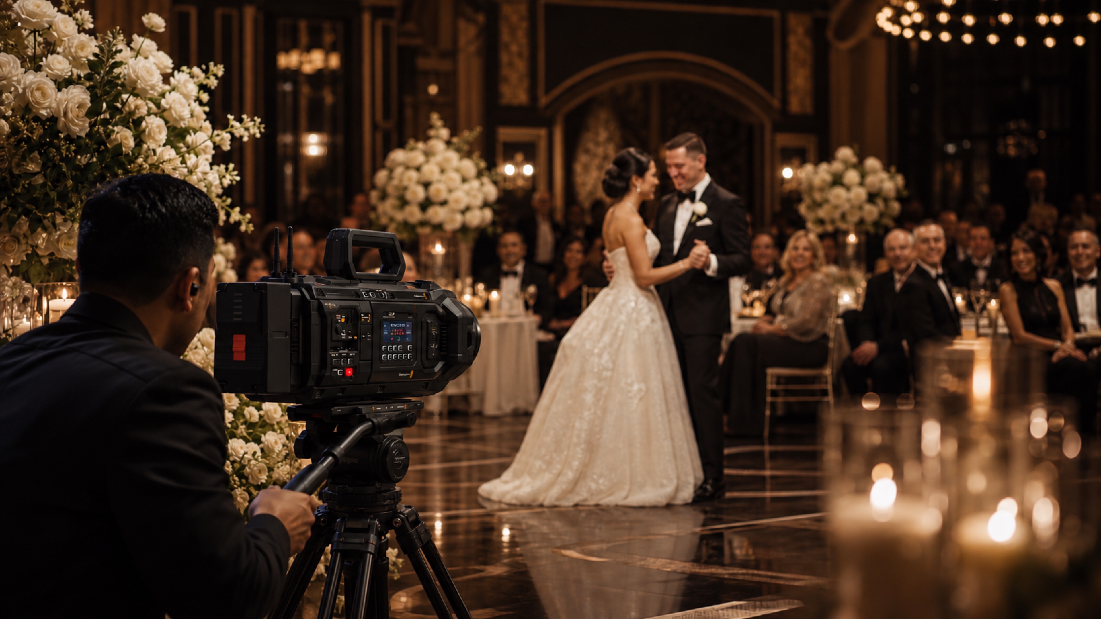 Discreet cinema capture during a wedding reception
